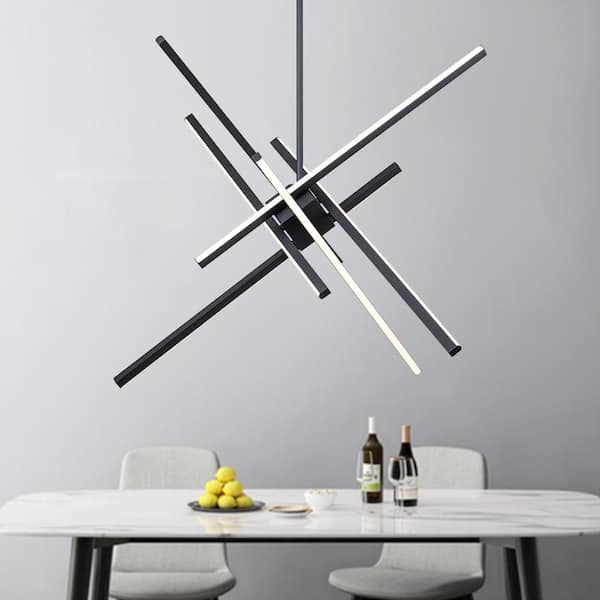 Y'INSP 6-Light Dimmable Integrated LED Matte Black Sputnik Modern Linear Chandelier