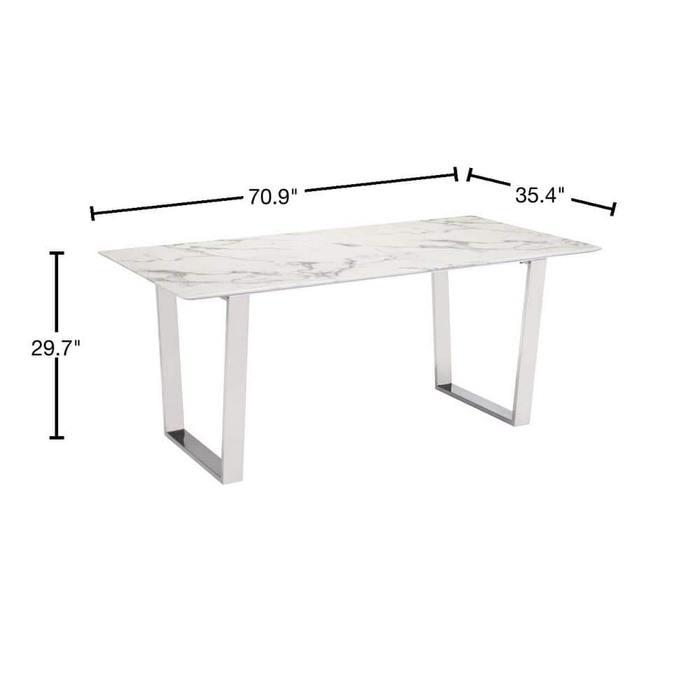 Atlas 70.9'' White Marble Rectangular Dining Table with Silver Base