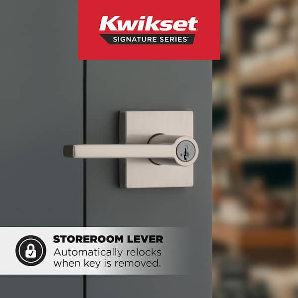 Kwikset Halifax Satin Nickel Keyed Storeroom Square Door Handle