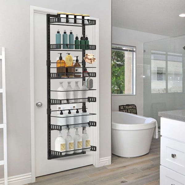 6-Tier Hanging Door Spice and Pantry Organizer, Black Metal Storage Shelf