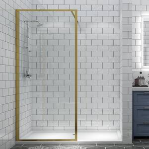 34 in. W x 74 in. H Fixed Single Panel Framed Shower Door in Gold Finish with Clear Glass