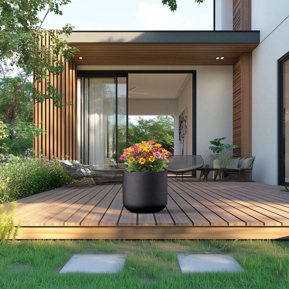 14 in. Medium Charcoal Black(Enhanced Core) Concrete Round Planter / Pot with Drainage Holes price history on PriceWatchPro