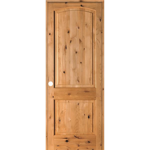 Krosswood Doors 28 in. x 96 in. Rustic Knotty Alder 2-Panel Right Handed Clear Stain Wood Single Prehung Interior Door with Arch Top