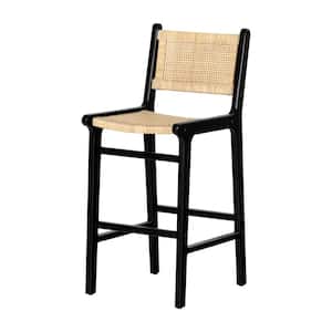 Balka 43.25 in. Rattan and Black Full Back Wood and Rattan 29 in. Seat Bar Stool