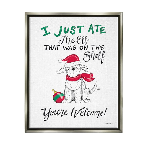 Stupell Industries Funny Christmas Dog Phrase by Deb Strain 1 Piece Floater Frame Graphic Print Animal Poster Art Print 21 in. x 17 in.