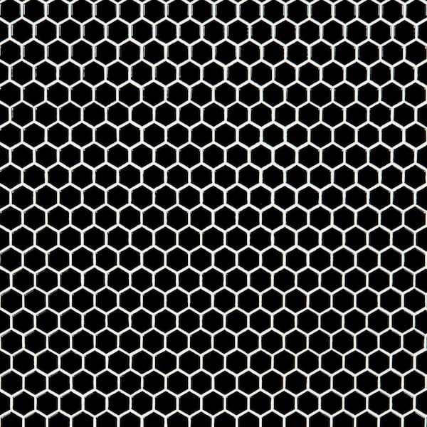 Retro Nero Hexagon 11.73 in. x 10.16 in. x 6 mm Glossy Porcelain Mosaic Tile (12.9 sq. ft. / case)