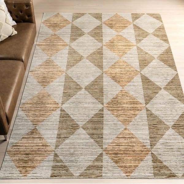 Zayla Bohemian Machine Washable Beige 7 ft. x 9 ft. Bohemian Area Rug