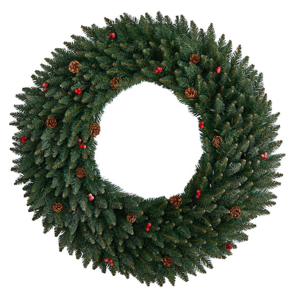 Christmas Decoration for Indoor Front Door and Outdoor with Pinecones Red Berries Led Illuminated Garlands Battery Operated 36Inch Artificial Round Christmas Wreath