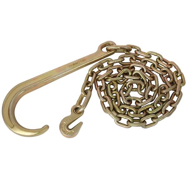 92 in. Length Heavy Duty 6 ft. G70 Tow Chain with 15 in. J Hook and Grab Hook for Wrecker Recovery, 4700 lbs. WLL