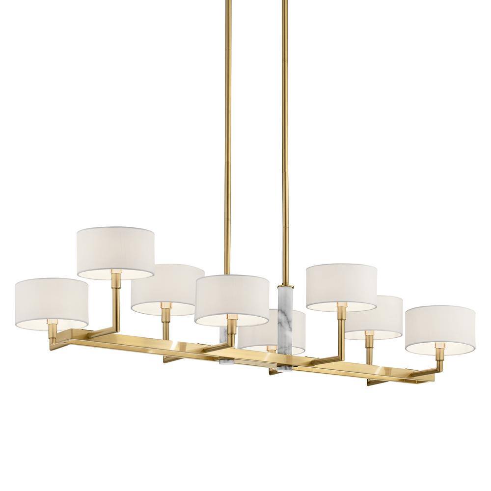 Champagne Gold 8-Light Linear Chandelier with Drum Shades