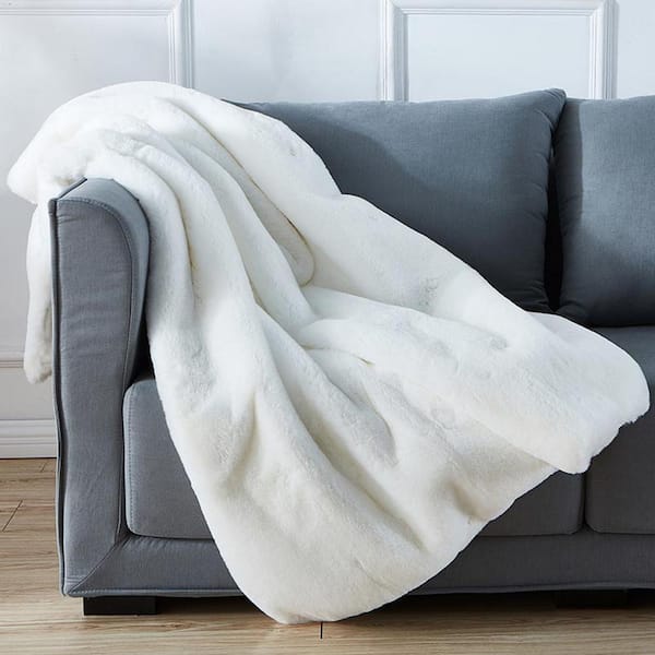 Seafuloy White Faux Fur Throw Blanket 50 in. x 60 in. Cozy Plush Throw  Blanket for Couch Sofa Bed W-B00000 - The Home Depot