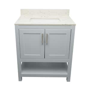 Taos 31 in. W x 22 in. D x 36 in. H Bath Vanity in Gray with  Lyra White Quartz Stone Top with White Basin