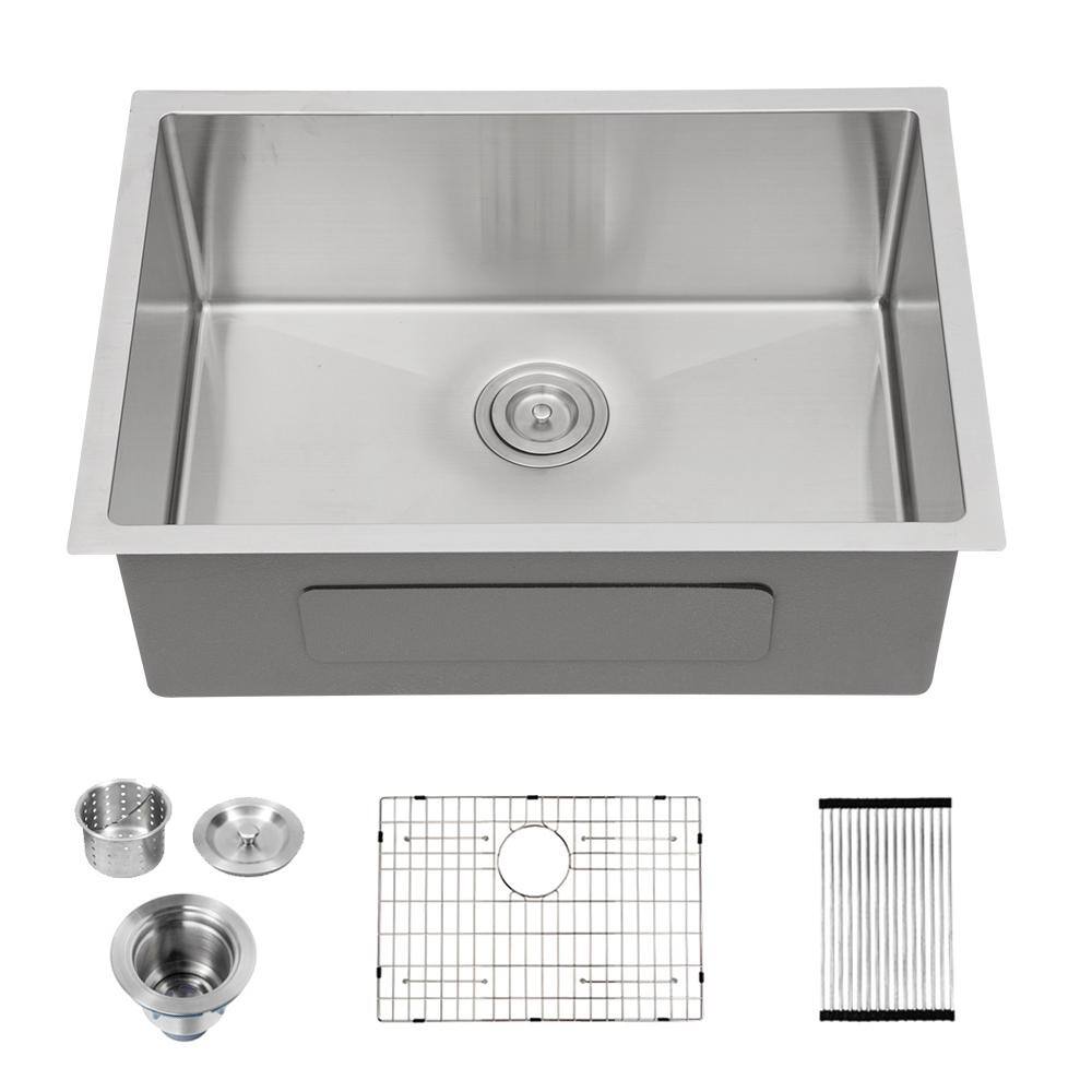 LORDEAR 26 in. Drop-In/Undermount 16-Gauge Stainless Steel Single Bowl ...