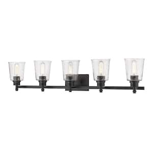 Bohin 41.25 in. 5-Light Matte Black Vanity Light with Clear Seedy Glass