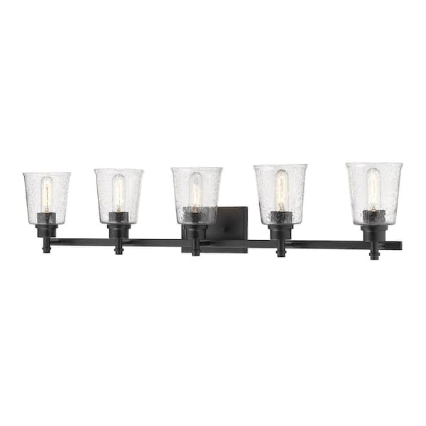 Unbranded Bohin 41.25 in. 5-Light Matte Black Vanity Light with Clear Seedy Glass