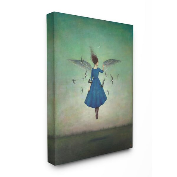 Stupell Industries 16 in. x 20 in. "Beauty and Birds at Night Blue and Teal Illustration" by Duy Huynh Canvas Wall Art