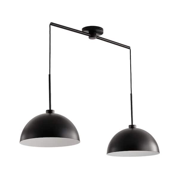 2 Light Industrial Modern Matte Black Double Pendant Light Chandelier with Height Adjustable (Bulbs Not Included)