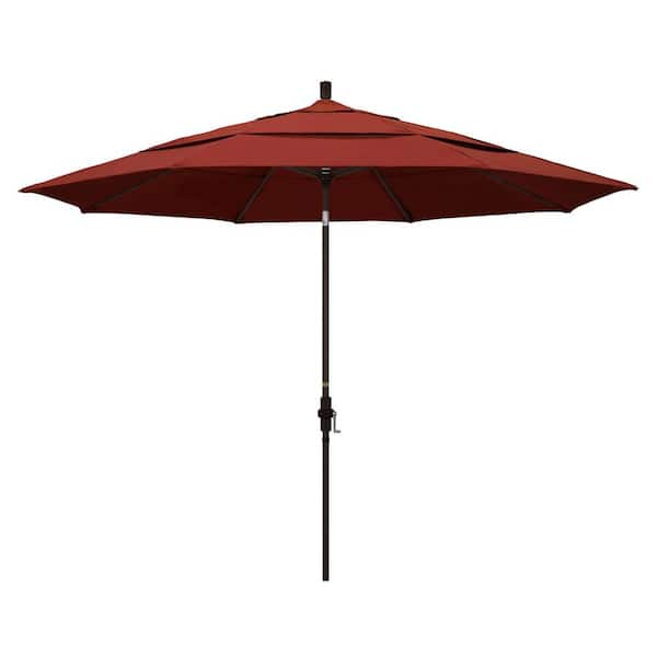 California Umbrella 11 ft. Bronze Aluminum Pole Market Aluminum Ribs Crank Lift Outdoor Patio Umbrella in Terracotta Sunbrella