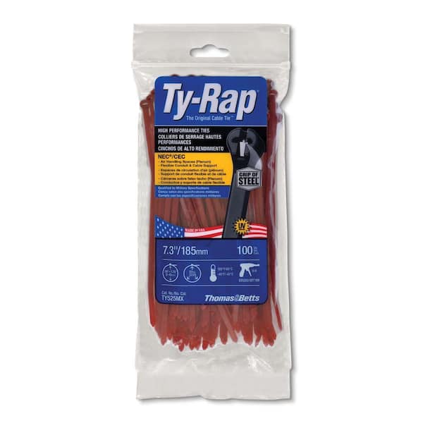 TyRap 7 in. 50 lb. Cable Tie Nylon - Red (100-Pack)