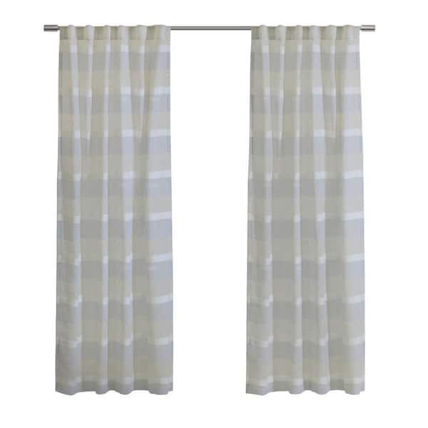 Nathan Blue Polyester Faux Linen 52 in. W x 95 in. L Dual Header Indoor Light Filtering Curtain (Single Panel)