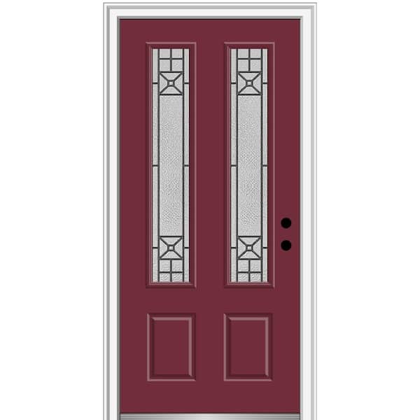 MMI Door 36 in. x 80 in. Courtyard Left-Hand 2 Lite Decorative Painted Fiberglass Smooth Prehung Front Door, 4-9/16 in. Frame