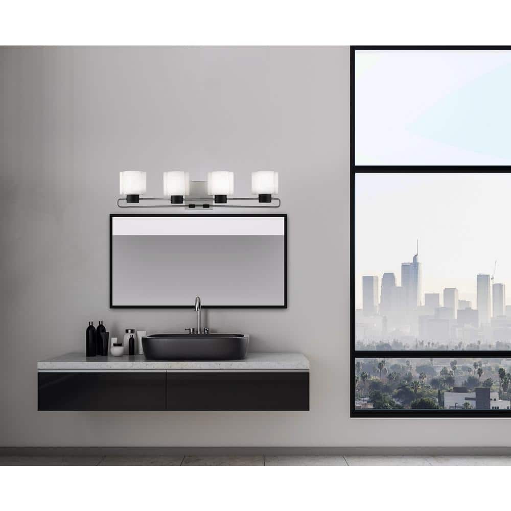 Coal and Brushed Nickel Cylinder Vanity Light with Etched Opal Shade