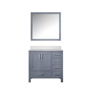 Jacques 36 in. W x 22 in. D Right Offset Dark Grey Bath Vanity, White Quartz Top, and 34 in. Mirror