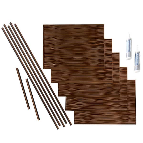 Fasade Waves 18 in. x 24 in. Oil Rubbed Bronze Vinyl Decorative Wall Tile Backsplash 15 sq. ft. Kit