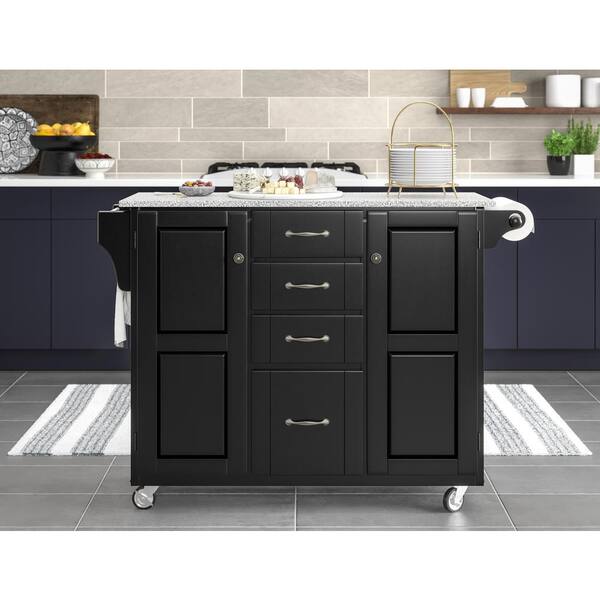 Homestyles Create A Cart Black Kitchen With Salt And Pepper Granite Top 9100 1043 Homestyles Create A Cart Black Kitchen, Home Styles Create A Cart Kitchen Island With Granite Top