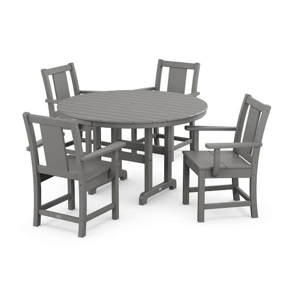 POLYWOOD Prairie 5-Piece Round Farmhouse Plastic Outdoor Dining Set in Slate Grey