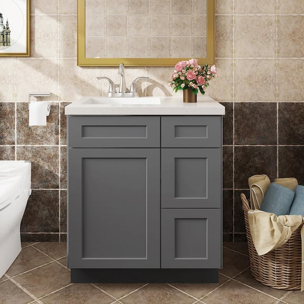 Hausvita 30 in. W x 21 in. D x 34.5 in. H in Shaker Grey Plywood Ready to Assemble Floor Vanity Sink Base Kitchen Cabinet