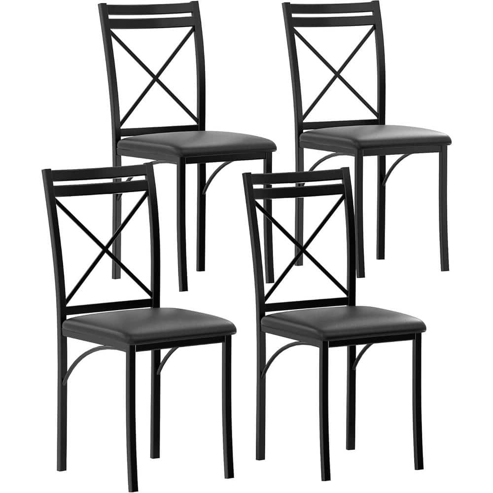 Black Faux Leather High Back Cross Metal Dining Chairs Set of 4