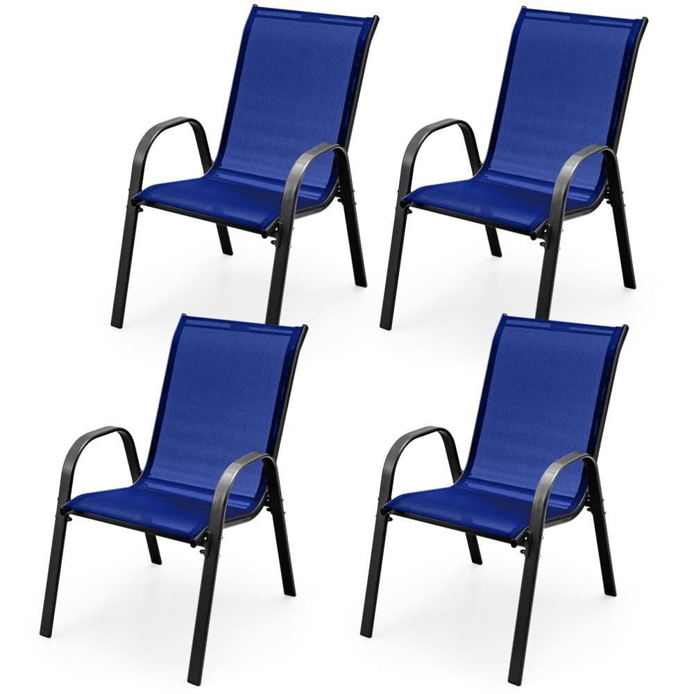 Patio Set of 4 Dining Chairs Stackable Armrest Space Saving Garden Patio Navy price history on PriceWatchPro