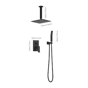 2-Spray Patterns 10 in. Ceiling Mount Square Rainfall Dual Shower Heads in Matte Black-10 with Handheld
