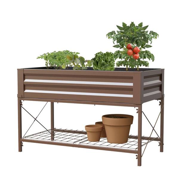 Panacea Stand Up Timber Brown Metal Raised Garden Planter with Liner