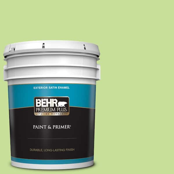 BEHR PREMIUM PLUS 5 gal. #420A-3 Key Lime Satin Enamel Exterior Paint & Primer