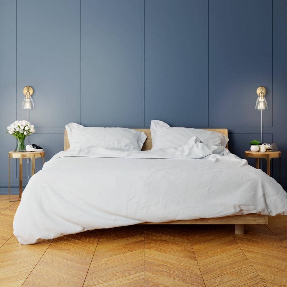 Matte Brass and Clear Glass Wall Sconce with LED Bulb