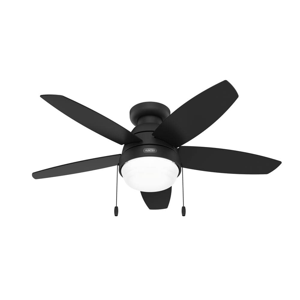 Hunter 44 inch Lilliana Matte Black Low Profile Ceiling Fan with LED Light Kit and Pull Chain