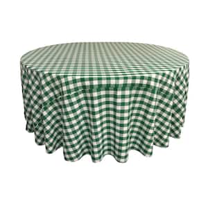 132 in. White and Hunter Green Polyester Gingham Checkered Round Tablecloth