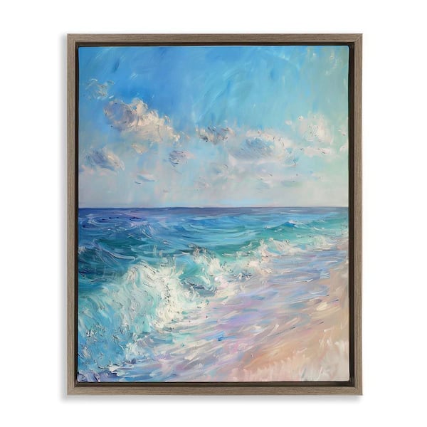 Soft Ocean Beach by LSR Design Studio Brown Floater Frame Coastal Graphic Art Print 31 in. x 25 in.
