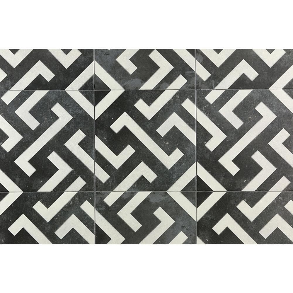 Anabella 9" x 9" Black and White Porcelain Patterned Tile
