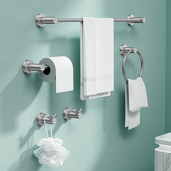 5-Piece Bath Hardware Set with Mounting Hardware in Brushed Nickel