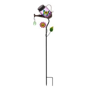 Butterfly 38 in. Solar Jar Watering Can Garden Stake