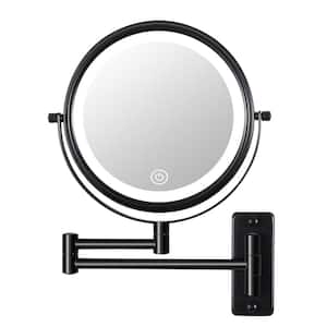 21.2 in. W x 12 in. H Small Round 10X Magnifying Foldable Wall Bath Makeup Mirror with Built-in Battery in Black