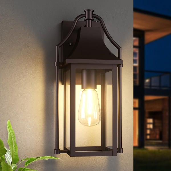 Hawaii 15 in. H 1-Light Oil-Rubbed Bronze Hardwired Outdoor Wall Lantern Sconce with Dusk to Dawn