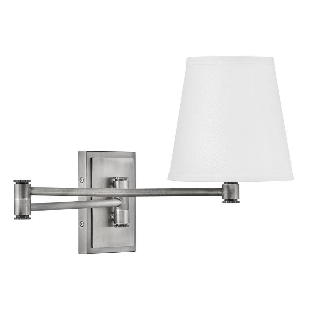 Antique Nickel Steel Swing Arm Wall Sconce with White Shade