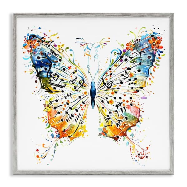 Stupell Industries Musical Butterfly Wings by LSR Design Studio Gray Framed Animal Giclee Art Print 17 in. x 17 in.