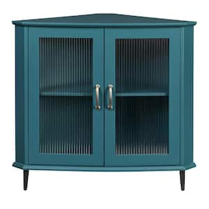 18.62 in.D x 33.62 in.W x 30.98 in. H Teal Corner Cabinet Storage Cabinet with Fluted Glass Doors & Adjustable Shelves