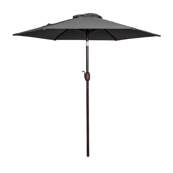 black 7 ft solar patio umbrella Tilt | Auto-Tilt, LED Lighting, Wind Resistant | Commercial Grade | Sunbrella resistant polyester canopy offers sun protection LIVOOSUN Patio 7.5 Feet Market