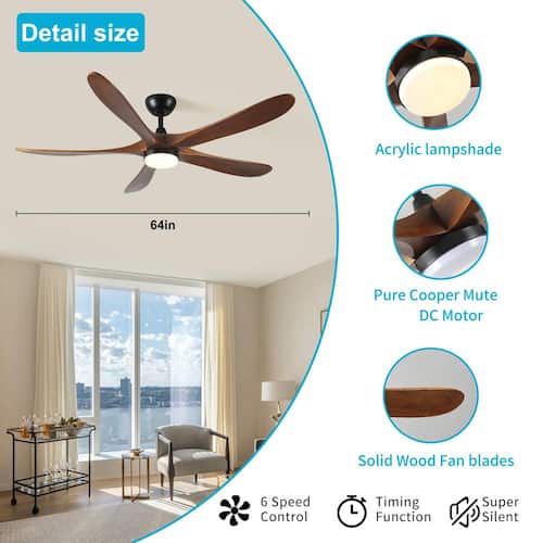62 in. Indoor/Outdoor Black Modern Ceiling Fan with Light and Remote Control, for Patios, Bedrooms, and Farmhouses Staykiwi Ceiling Fans With Lights